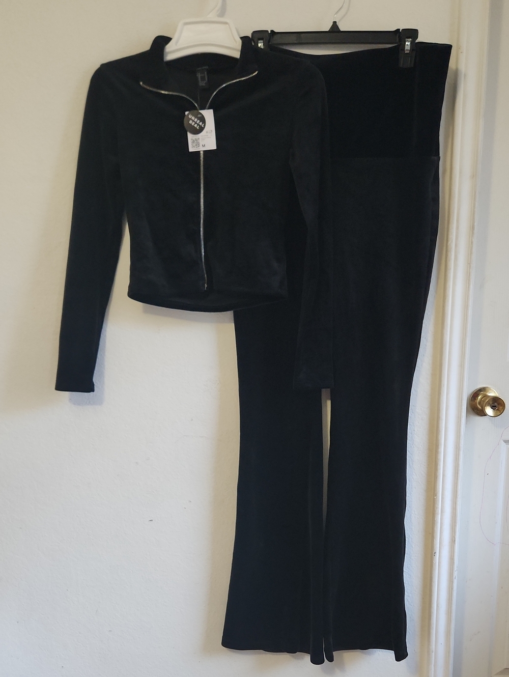 Y2k Black Velour Two-Piece Tracksuit Loungewear Athleisure Streetwear Flared M
